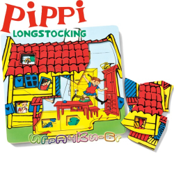 Micki Pippi Дървен трислоен пъзел 12 части Пипи Дългото чорапче